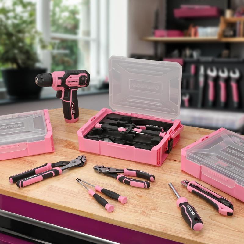 Furadeira sem fio WORKPRO Pink com caixa de ferramentas, conjunto
